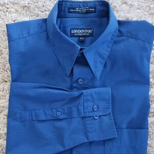 London Fog Mens Long Sleeve Dress Shirt Solid Blue Size16 Pocket Point Collar